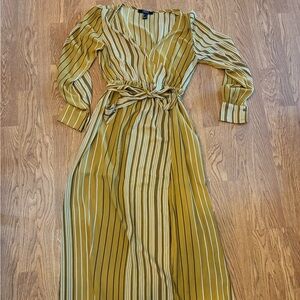 Forever 21 Olive Striped Long Sleeve Dress